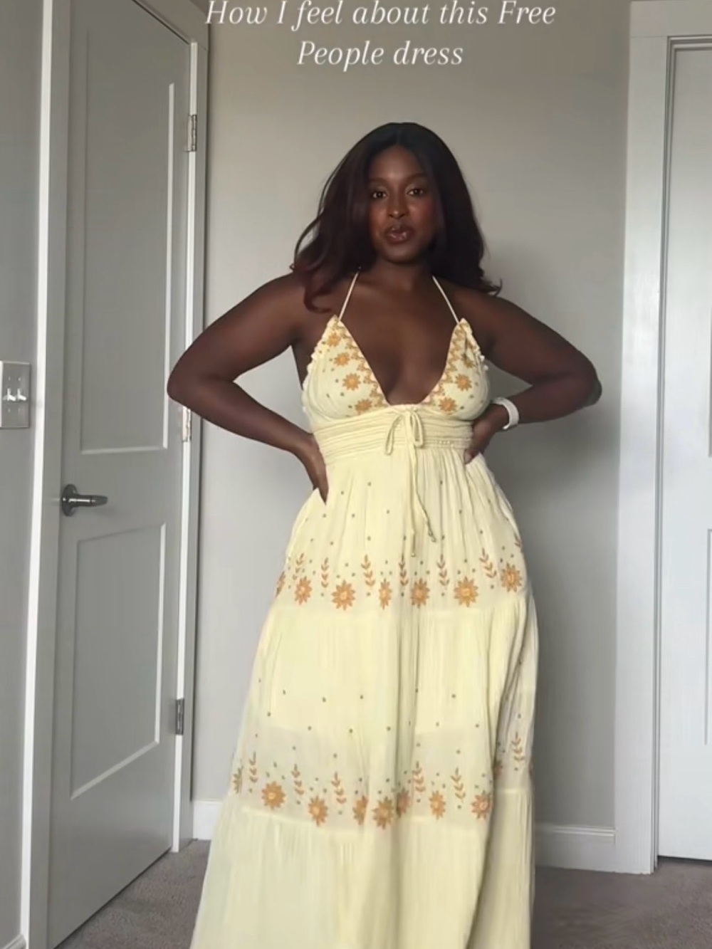 Free People Pale Yellow Floral Halter Maxi Dress - Picture 4 of 4